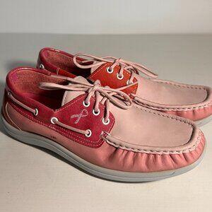 SAS Breast Cancer Awareness Pink Leather Boat Deck Shoes Women Size 9 M